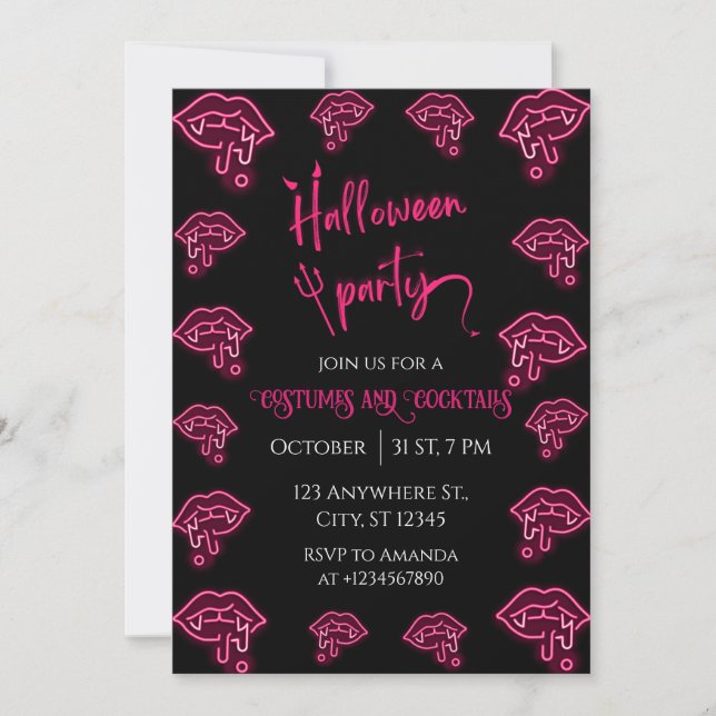 Halloween Neon Vampire Party Invitation (Front)