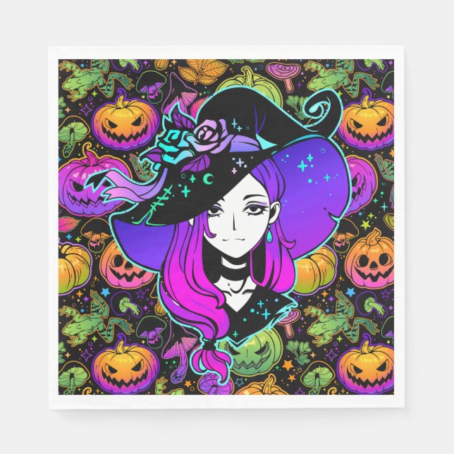 Halloween Neon Witch  Napkin (Front)