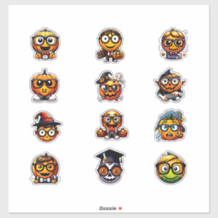 Halloween Nerd Emoji-Like Pumpkin Stickers