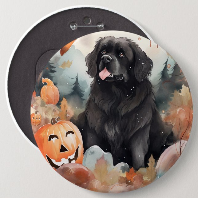 Halloween Newfoundland With Pumpkins Scary  6 Inch Round Button (Front & Back)