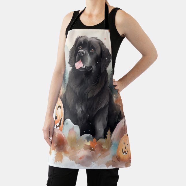 Halloween Newfoundland With Pumpkins Scary  Apron (Insitu)
