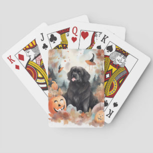 Halloween Newfoundland With Pumpkins Scary Playing Cards