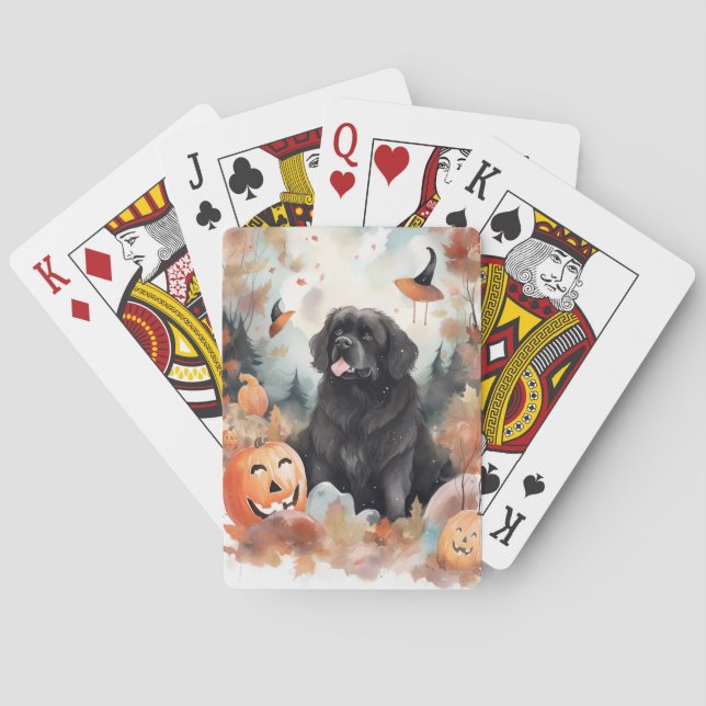 Halloween Newfoundland With Pumpkins Scary  Playing Cards (Back)
