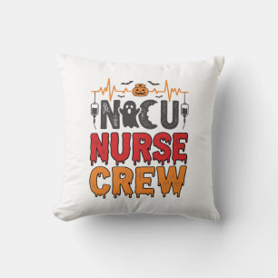 Halloween NICU Nurse Crew Vintage Typography Shirt Throw Pillow