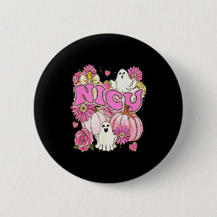 Halloween Nicu Nurse Pink Floral Pumpkin Ghost Icu 2 Inch Round Button
