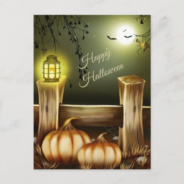 Halloween Night at Countryside - Pumpkins and Bats Holiday Postcard (Front)