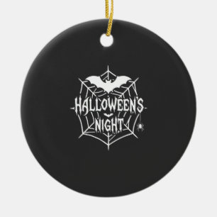 Halloween Night Bat Spider Web Vector Design_1 Ceramic Ornament