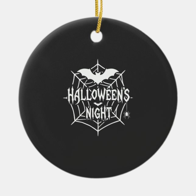 Halloween Night Bat Spider Web Vector Design_1 Ceramic Ornament (Front)