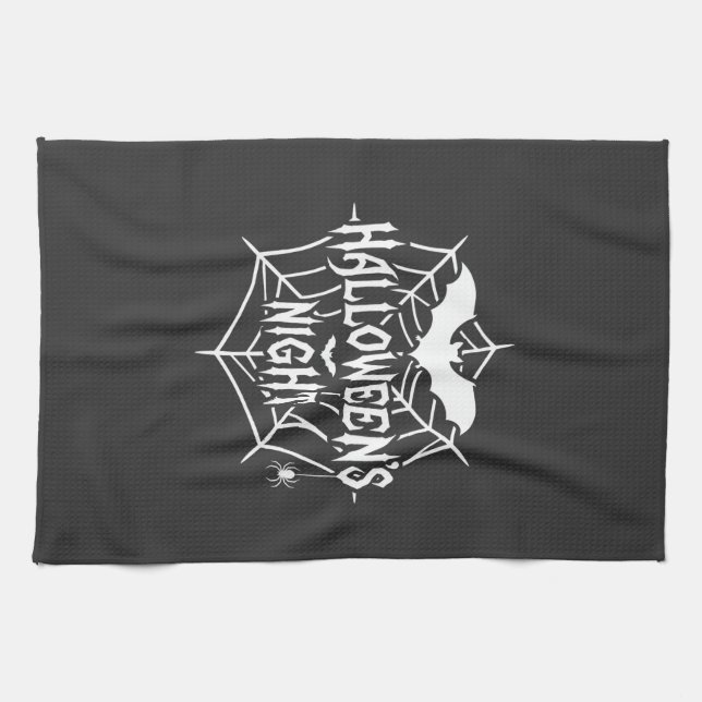 Halloween Night Bat Spider Web Vector Design_1 Kitchen Towel (Horizontal)