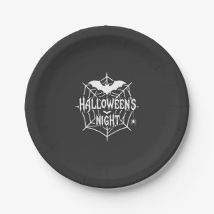 Halloween Night Bat Spider Web Vector Design_1 Paper Plate