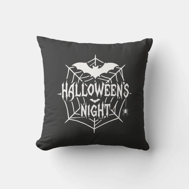 Halloween Night Bat Spider Web Vector Design_1 Throw Pillow (Front)