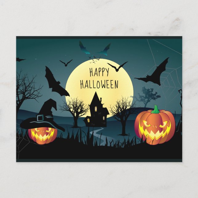 Halloween Night Celebration, Carnival, Trendy Holiday Postcard (Front)