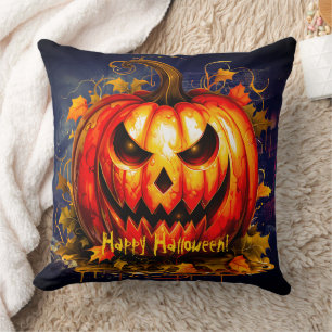 Halloween Night Creepy Pumpkin Throw Pillow