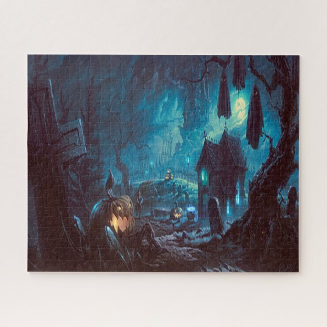 Halloween Night Full Moon Haunted Graveyard Jigsaw Puzzle (Horizontal)
