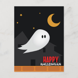 Halloween night, ghost cartoon postcard