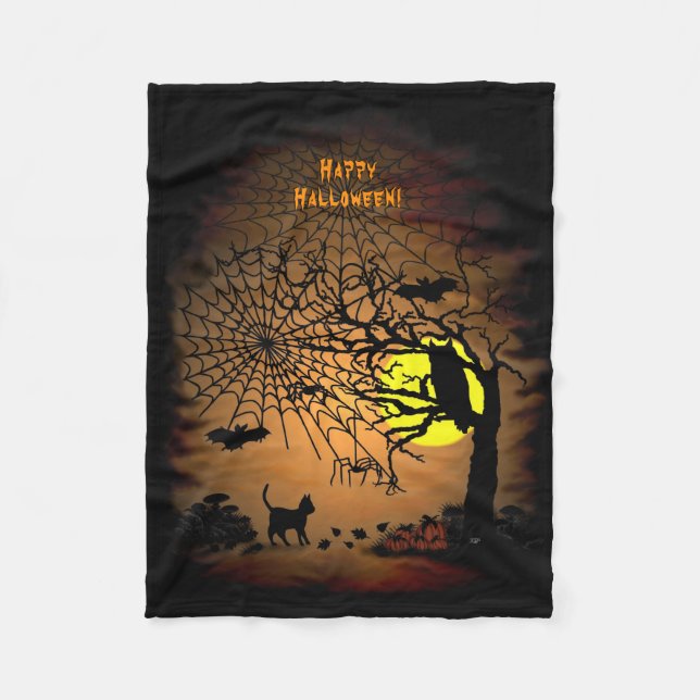 Halloween Night , Happy Halloween ! Fleece Blanket (Front)