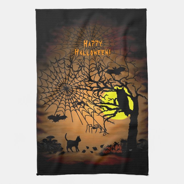Halloween Night , Happy Halloween ! Kitchen Towel (Vertical)