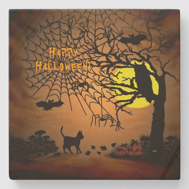 Halloween Night , Happy Halloween ! Stone Coaster (Front)