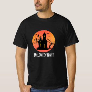 Halloween Night Haunted House Owls Full Moon Silho T-Shirt