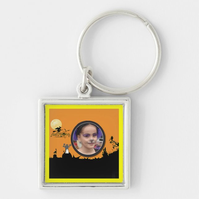 Halloween Night in Orange Glow Add Your Photo Keychain (Front)