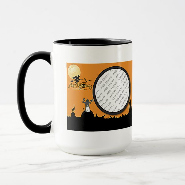 Halloween Night in Orange Glow Add Your Photo Mug (Left)
