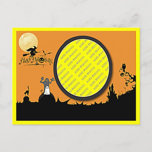 Halloween Night in Orange Glow Add Your Photo Postcard (Front)