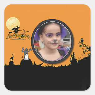 Halloween Night in Orange Glow Add Your Photo Square Sticker