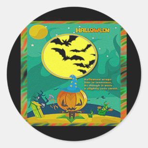 Halloween Night Jack o' Lantern Wizard Scene Classic Round Sticker