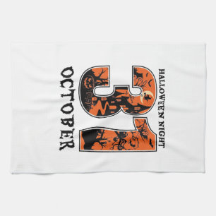 Halloween Night October Haunted House Witch Pumpki Kitchen Towel