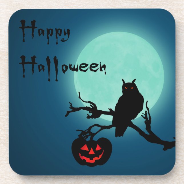 Halloween Night Pumpkin Owl Coaster (Front)