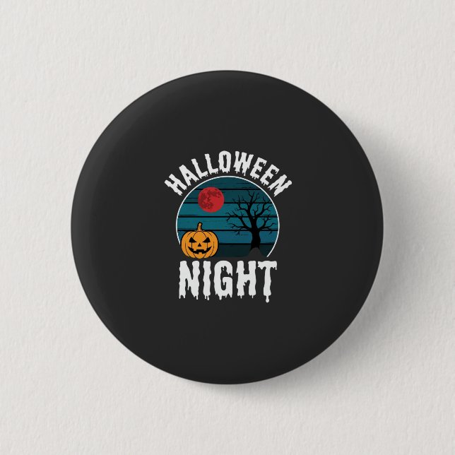 Halloween Night Pumpkin Tree Vector 2 Inch Round Button (Front)