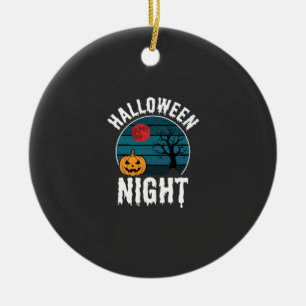 Halloween Night Pumpkin Tree Vector Ceramic Ornament