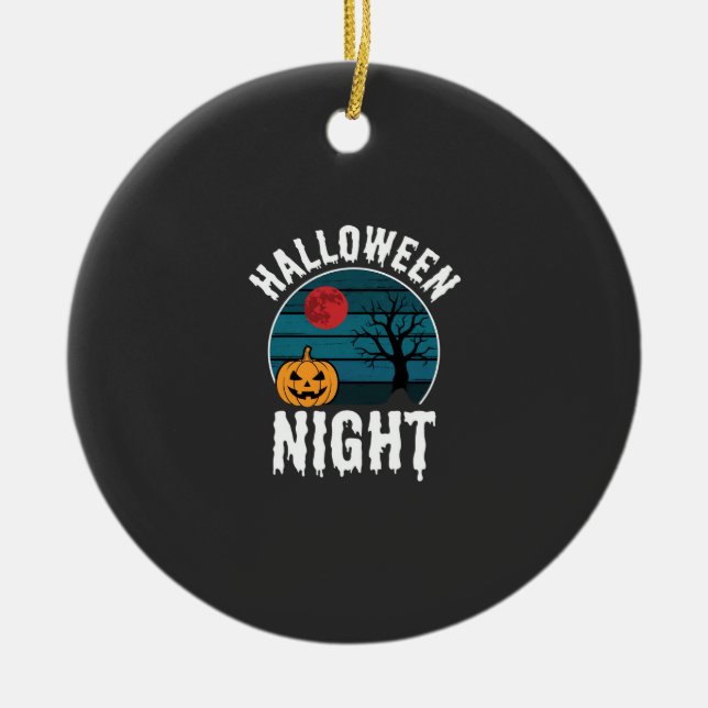 Halloween Night Pumpkin Tree Vector Ceramic Ornament (Front)