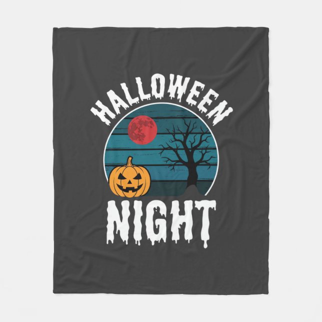 Halloween Night Pumpkin Tree Vector Fleece Blanket (Front)