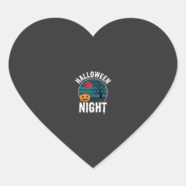 Halloween Night Pumpkin Tree Vector Heart Sticker (Front)