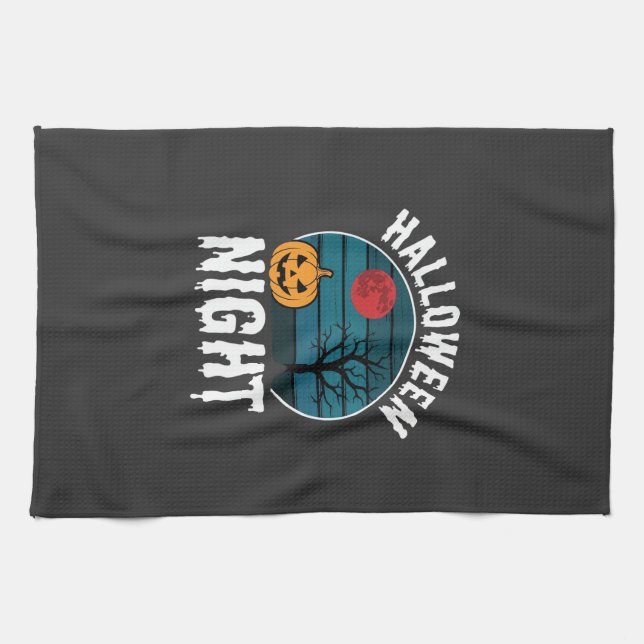 Halloween Night Pumpkin Tree Vector Kitchen Towel (Horizontal)