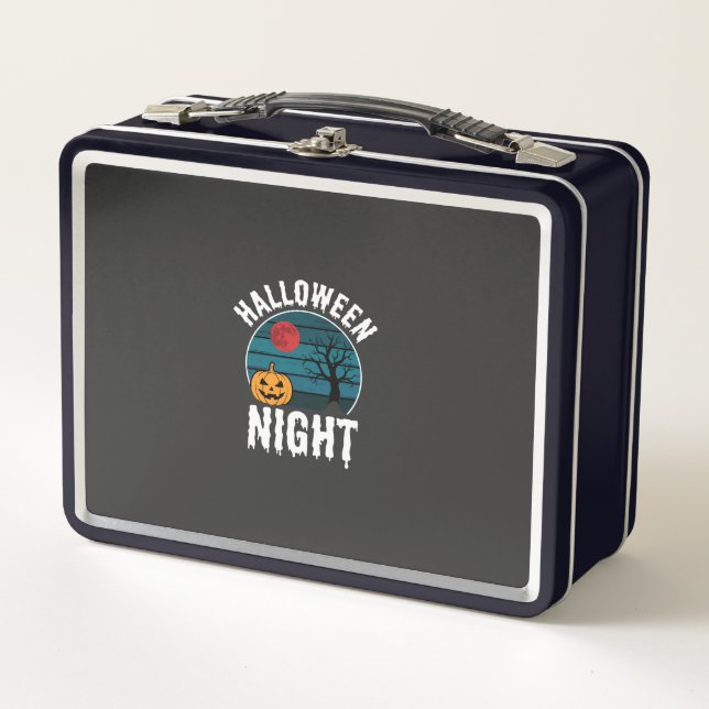 Halloween Night Pumpkin Tree Vector Metal Lunch Box (Front)