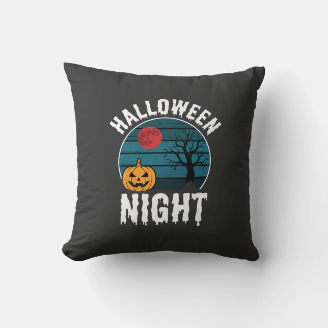 Halloween Night Pumpkin Tree Vector Throw Pillow (Front)