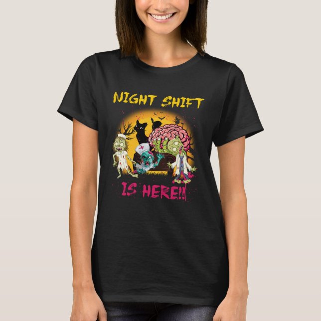 Halloween Night Shift Is Here Nurse Ghost Skeleton T-Shirt (Front)