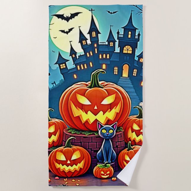 Halloween Night: Spooky Fun Art Beach Towel (Front)