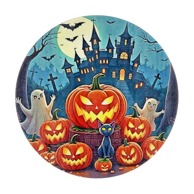 Halloween Night: Spooky Fun Art Cutting Board (Front)