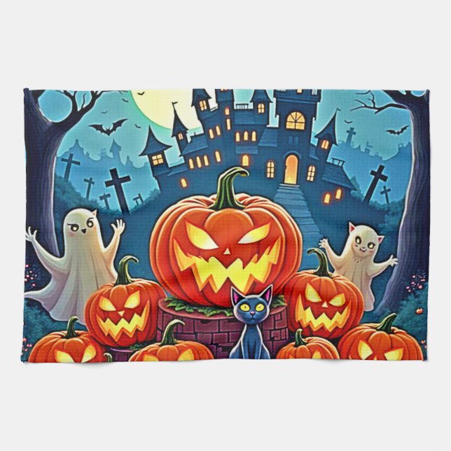 Halloween Night: Spooky Fun Art Kitchen Towel (Horizontal)