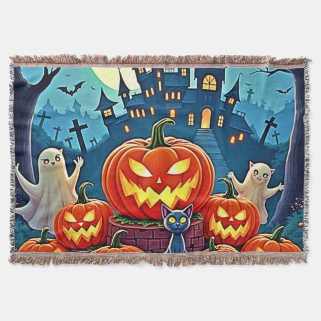Halloween Night: Spooky Fun Art Throw Blanket (Front)