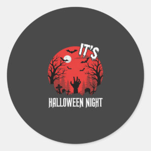Halloween Night Spooky Graveyard Vector Classic Round Sticker