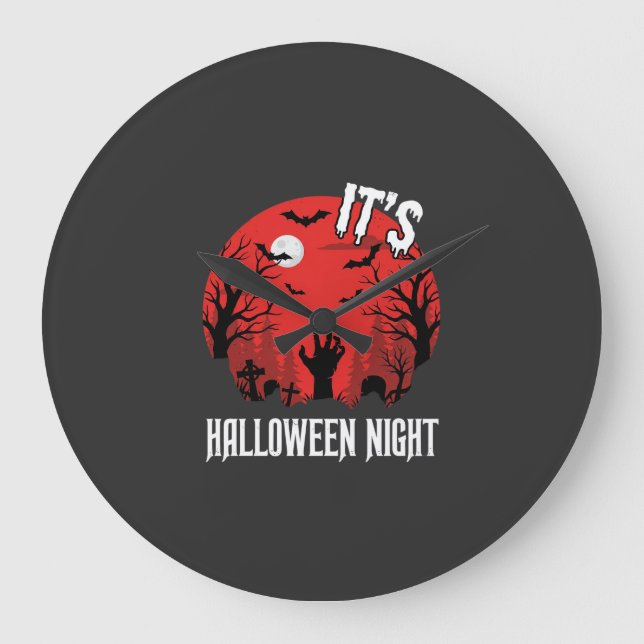 Halloween Night Spooky Graveyard Vector Large Clock (Front)
