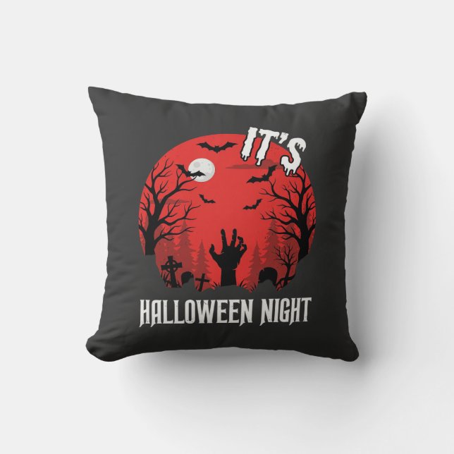 Halloween Night Spooky Graveyard Vector Throw Pillow (Front)