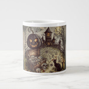 Halloween Night :  The Scary Black Pumpkin Guards  Large Coffee Mug