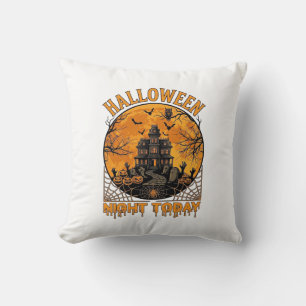 Halloween Night Today Haunted Mansion Pumpkins Owl Throw Pillow