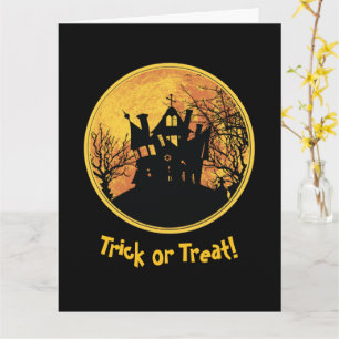 Halloween Night Trick or Treat Full Moon House Card