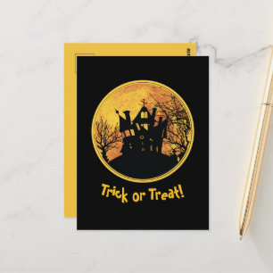 Halloween Night Trick or Treat Full Moon House Postcard